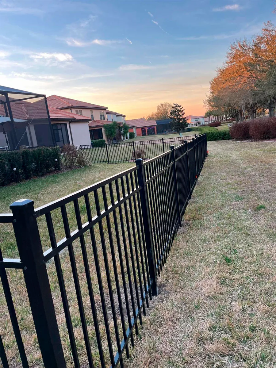 Black aluminum fence along a property line
