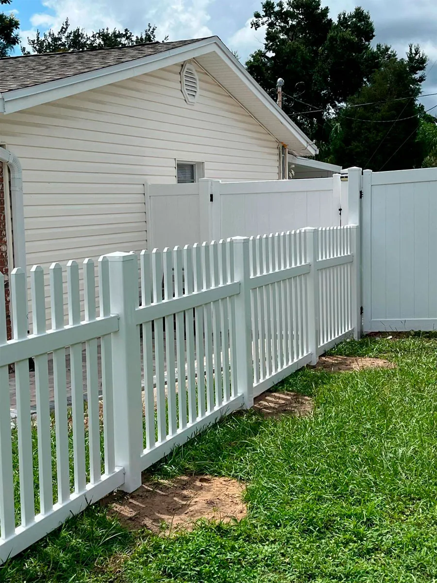 White PVC picket fence panels