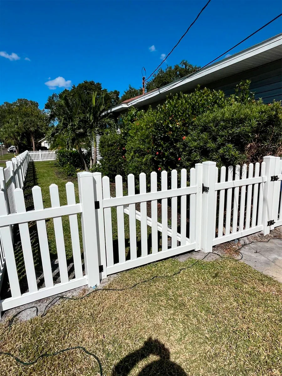 White PVC picket access gate