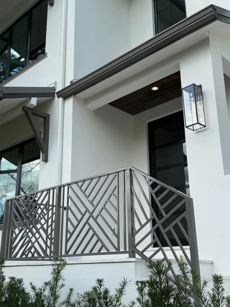 Decorative black metal porch railing