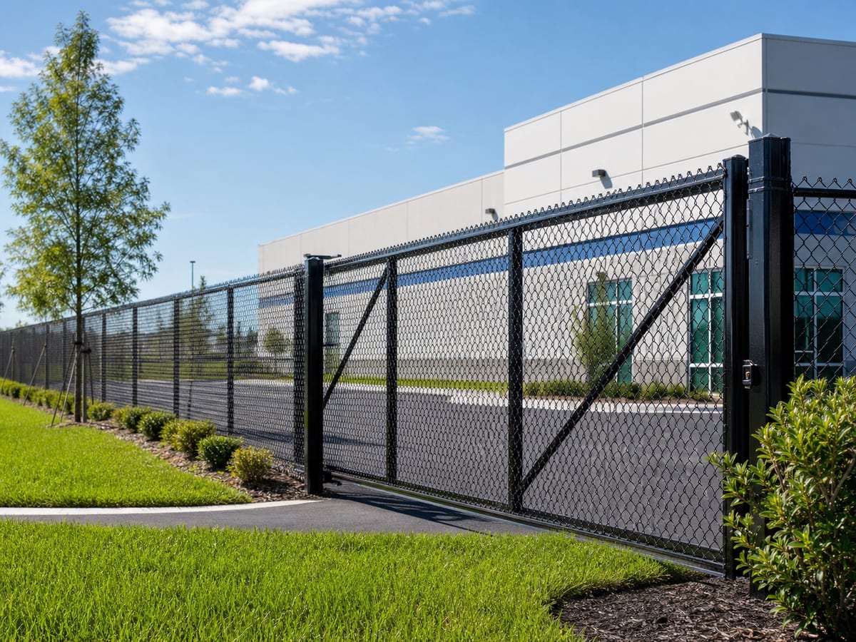 Commercial black chain link security fence and gate